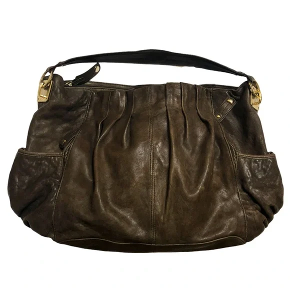 Junior Drake Hobo Bag Supple Italian Leather Large Lambskin Brown Chocolate EUC - Picture 1 of 12